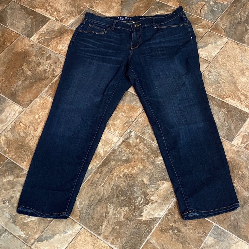 Sonoma Life + Style Women's BoyFriend Size 12 Classic Navy Straight Leg Jeans